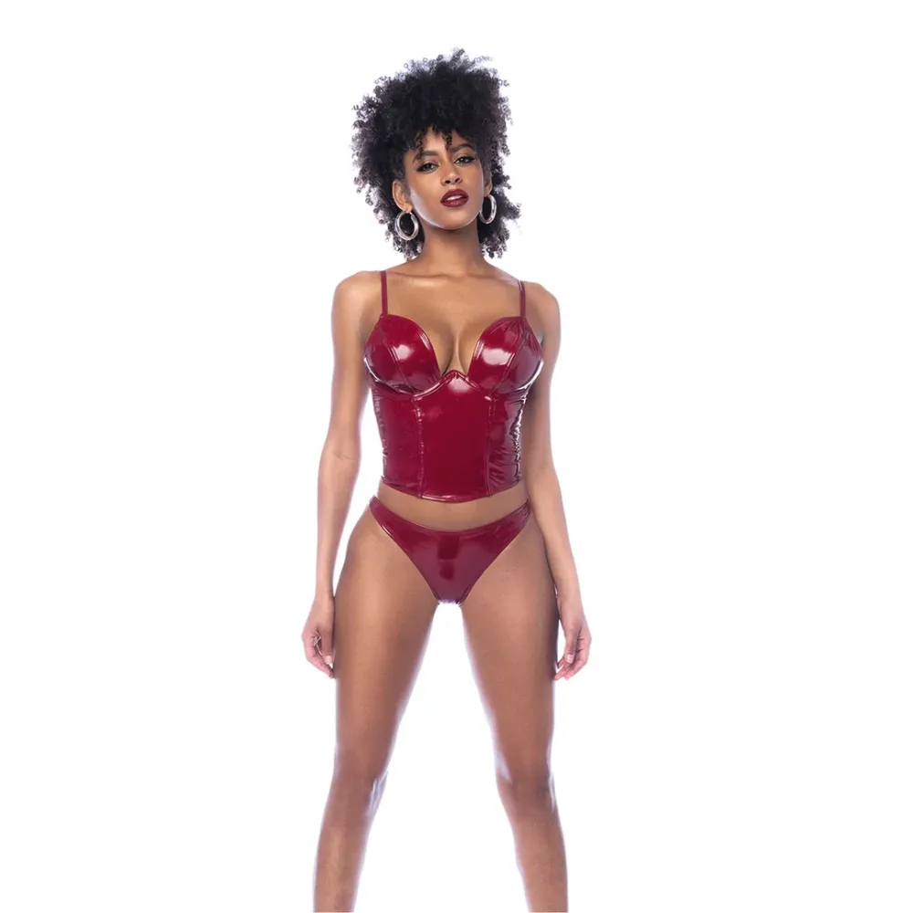 Conjunto de Bustier de Dos Piezas - XL - Rojo Vino Brillante Yoke Mount