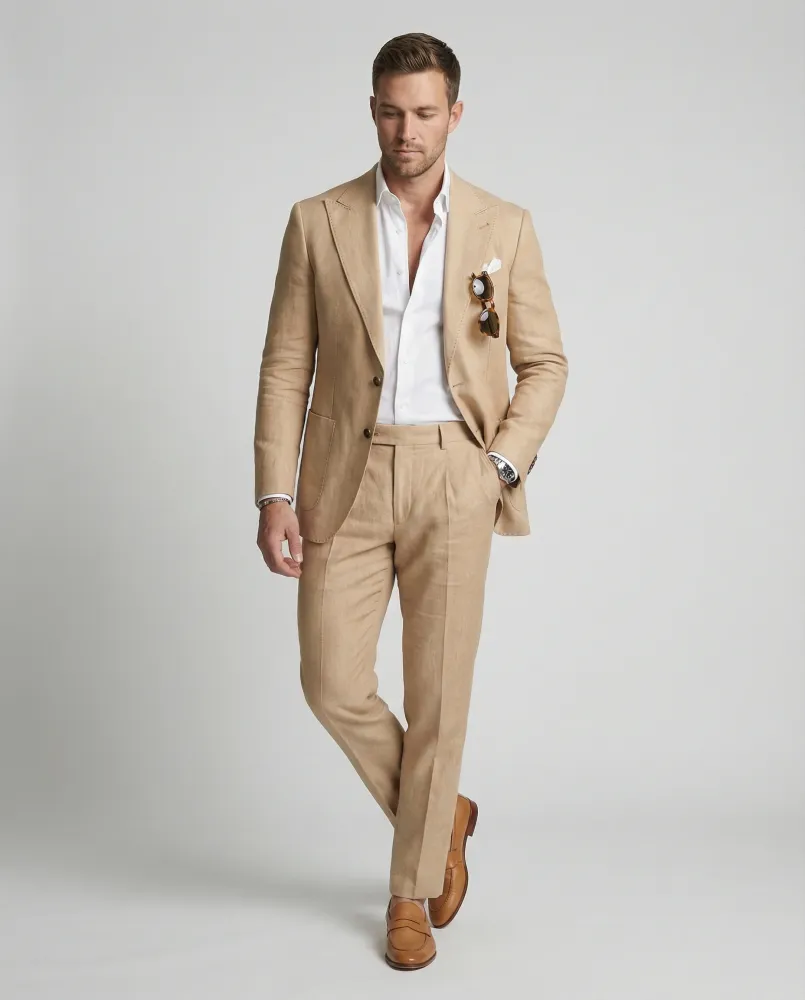 Elvaro | Chic herre jakkesæt 2 dele let og moderne design til business fest og bryllup | Jakkesæt Beige