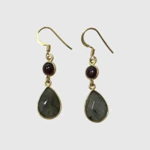 Handmade guld ørering med 2 naturlig ædelsten