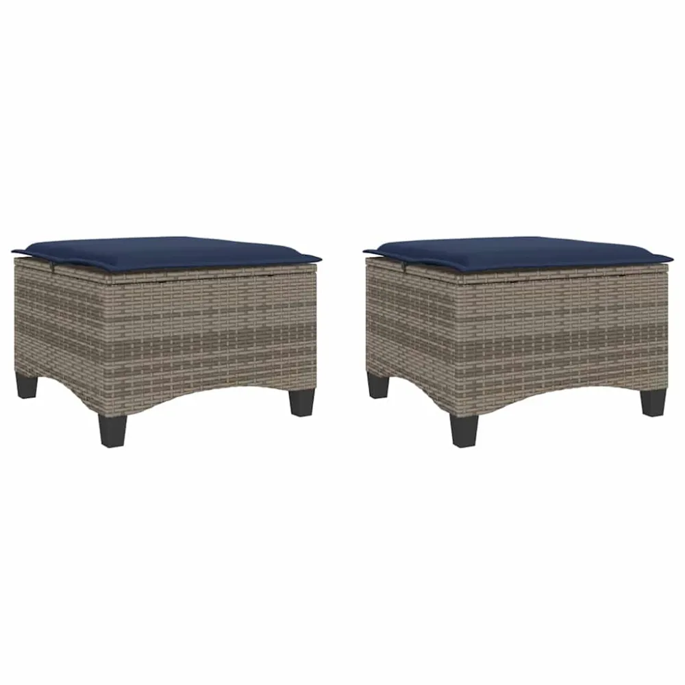 havestole med hynder 2 stk. 55x55x36 cm polyrattan grå