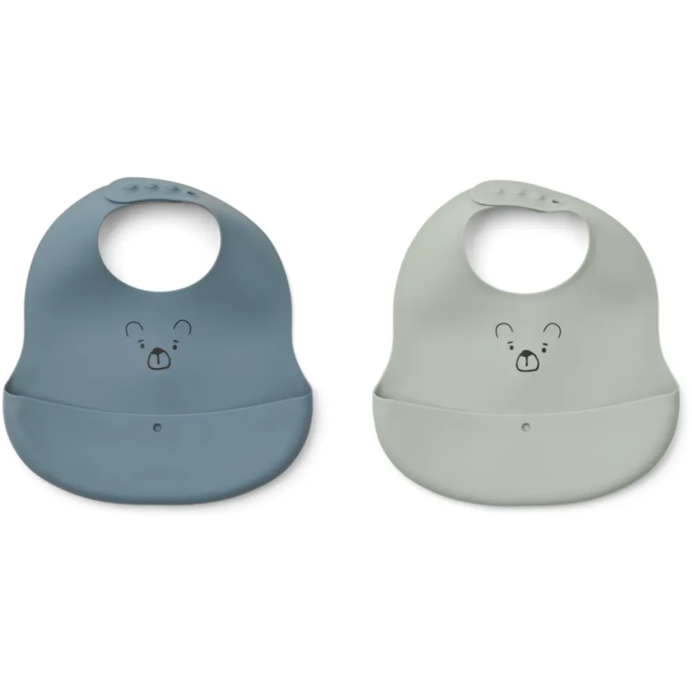 LIEWOOD Mr Bear Dove Blue / Whale Blue Ember Imprinted Hagesmæk 2-pack