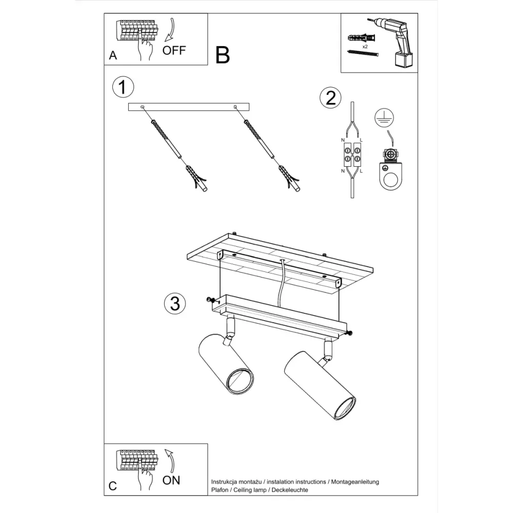 Loftlampe DIREZIONE 2 - 8.33 kHz Spacing Hvid