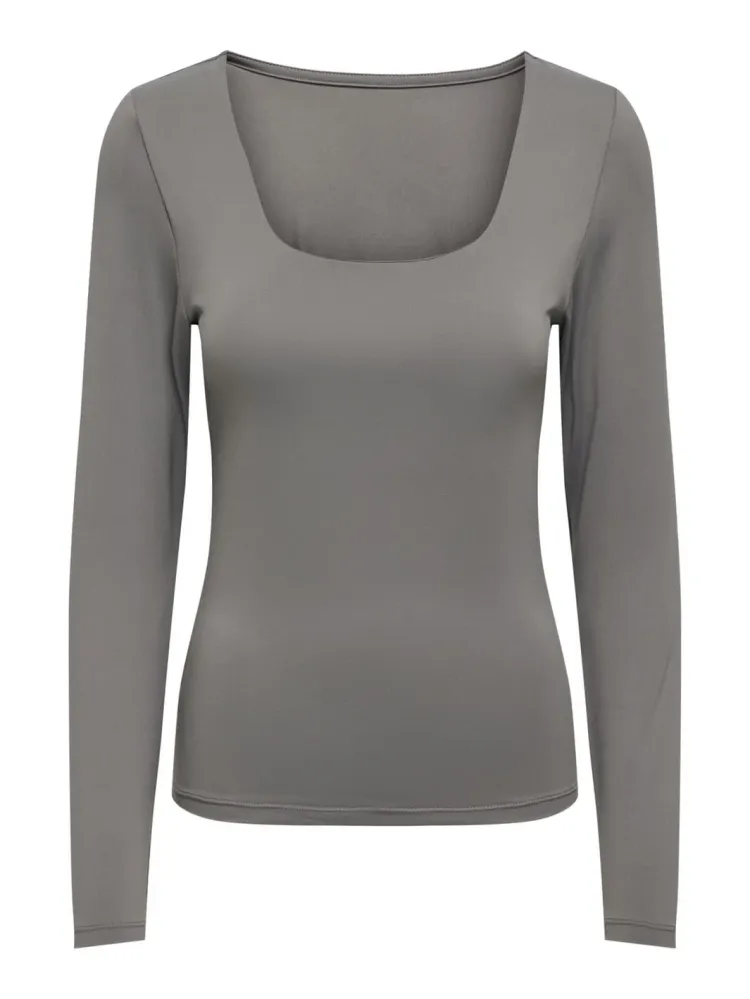 Only - Onlea L/S 2-Way Deep Neck Top - 4429515 Thunderstorm Xs