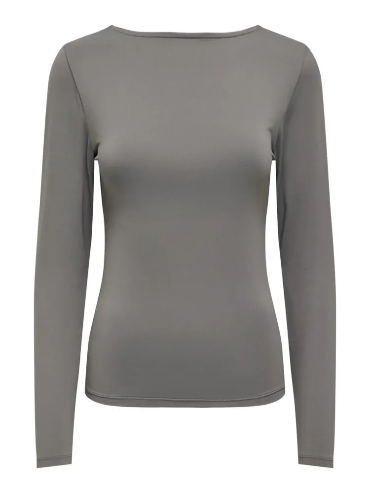 Only - Onlea L/S 2-Way Deep Neck Top - 4429515 Thunderstorm Xs