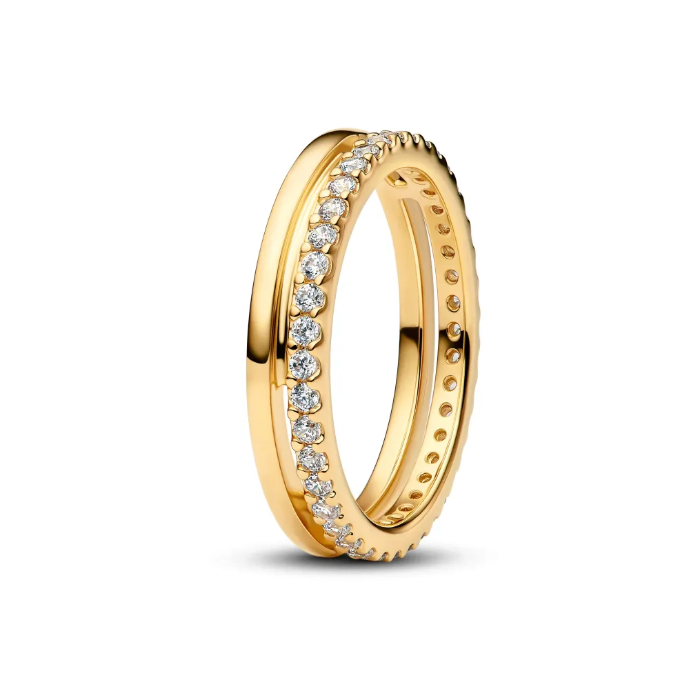 Pandora - Twin Båndring med sten i forgyldt - 163799c01 52