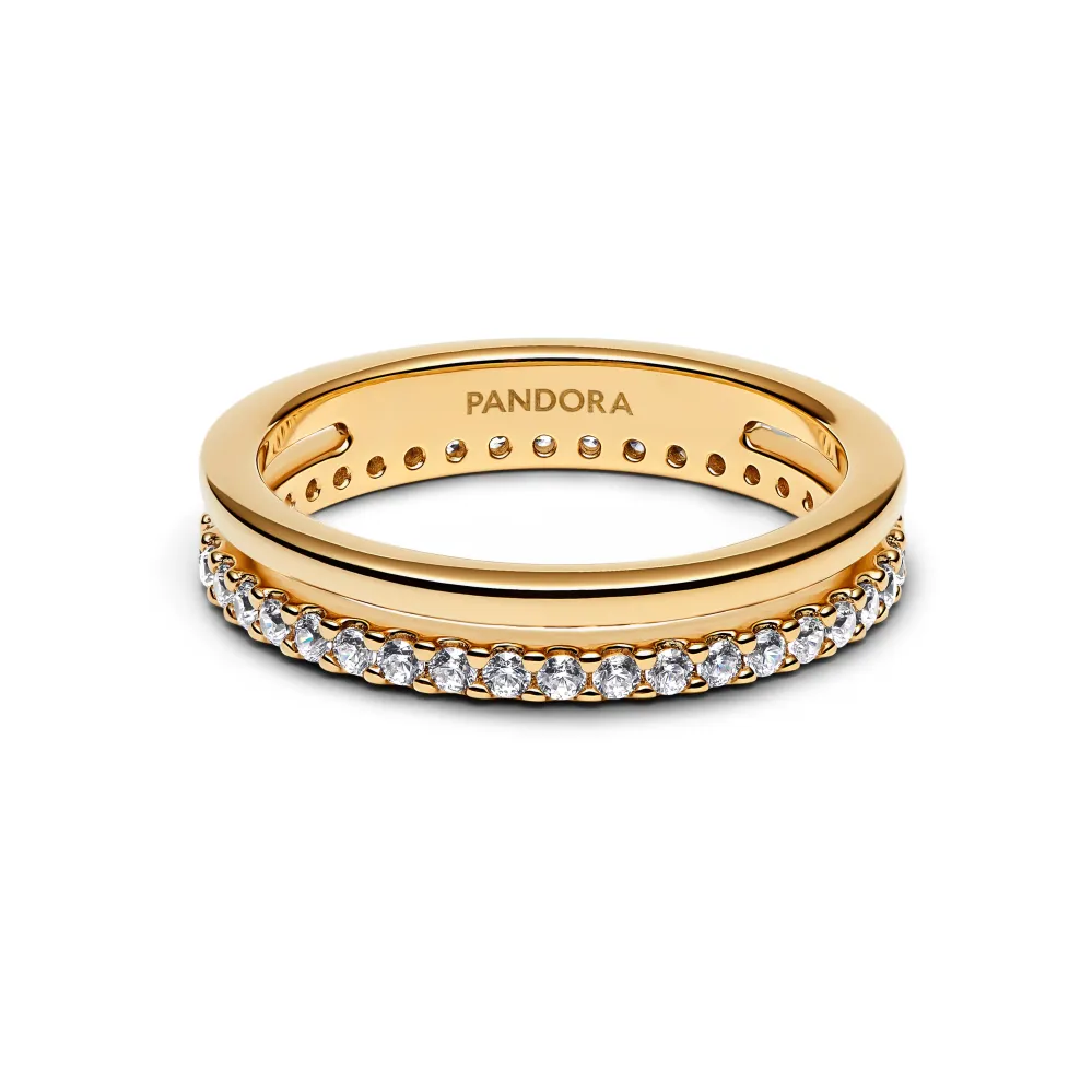 Pandora - Twin Båndring med sten i forgyldt - 163799c01 52