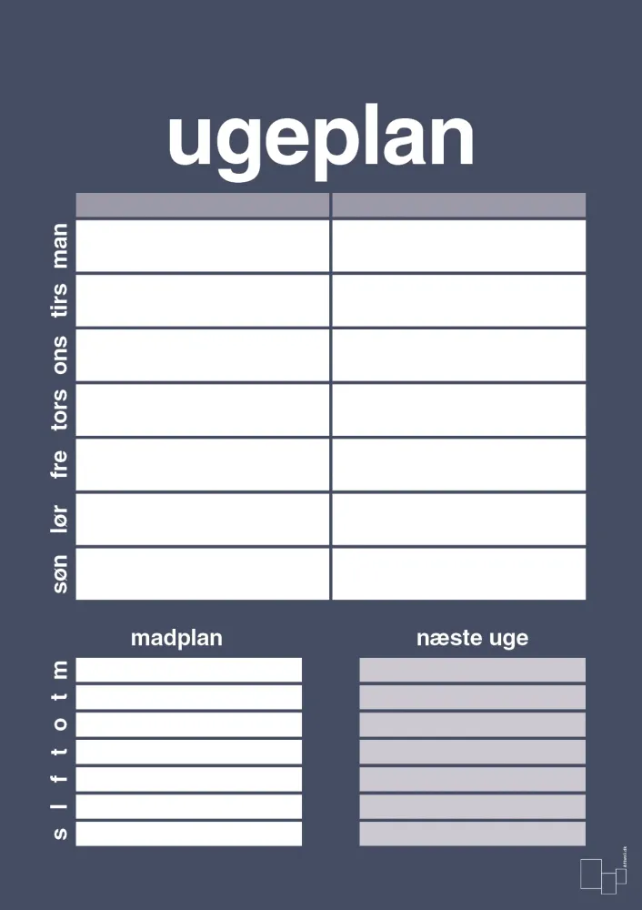 plakat: ugeplan til 2 personer - petrol 60
