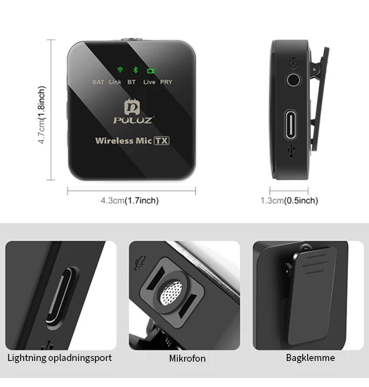 Professionel Trådløs Mikrofon lightning-kabel 2 Stk. - PULUZ™