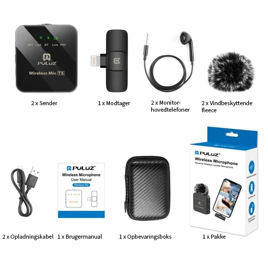 Professionel Trådløs Mikrofon lightning-kabel 2 Stk. - PULUZ™