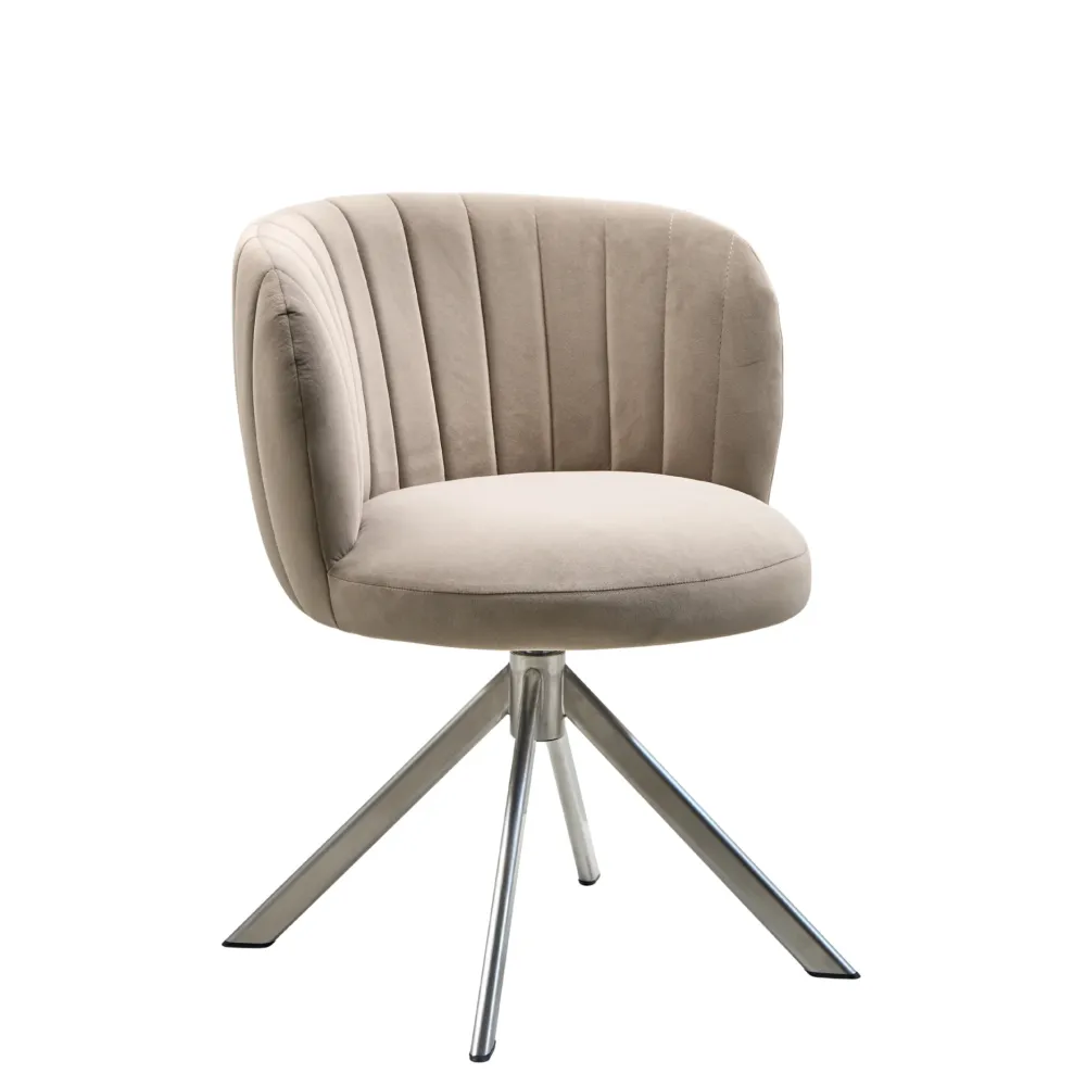 Shelly II spisebordsstol - velour m. drejeben (stainless steel) Beige