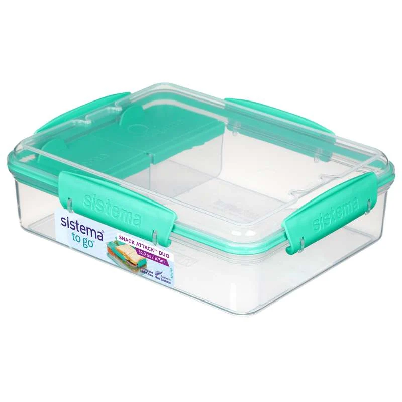 Sistema Madkasse - Snack Attack Duo To Go - 975ml - Klar/Minty Påfugl