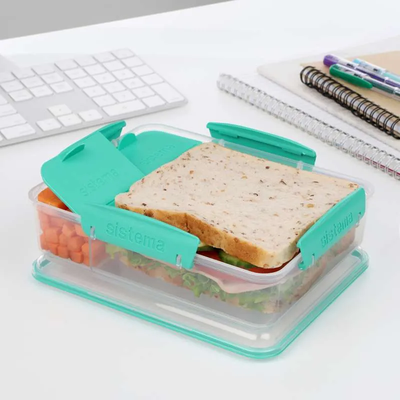 Sistema Madkasse - Snack Attack Duo To Go - 975ml - Klar/Minty Påfugl