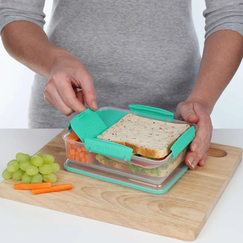Sistema Madkasse - Snack Attack Duo To Go - 975ml - Klar/Minty Påfugl