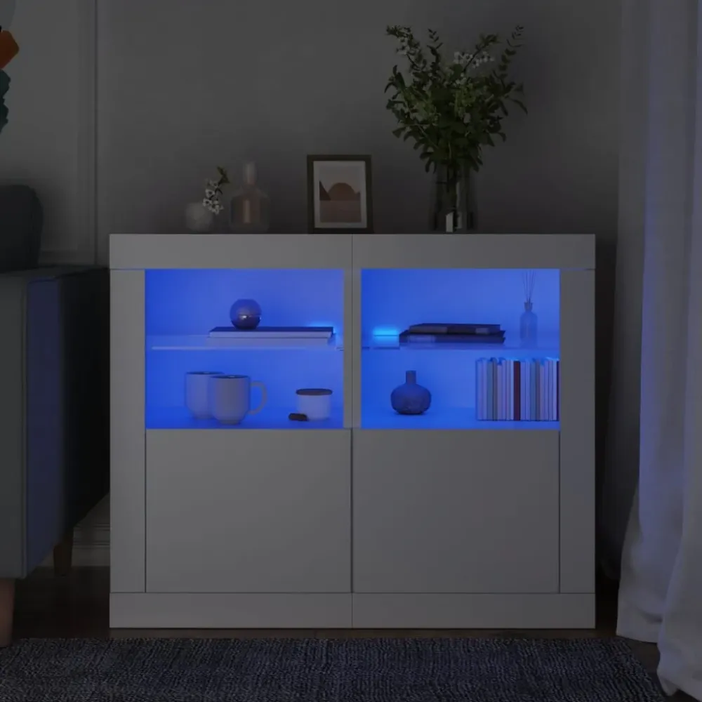 skabe 2 stk. med LED-lys manufactured træ hvid