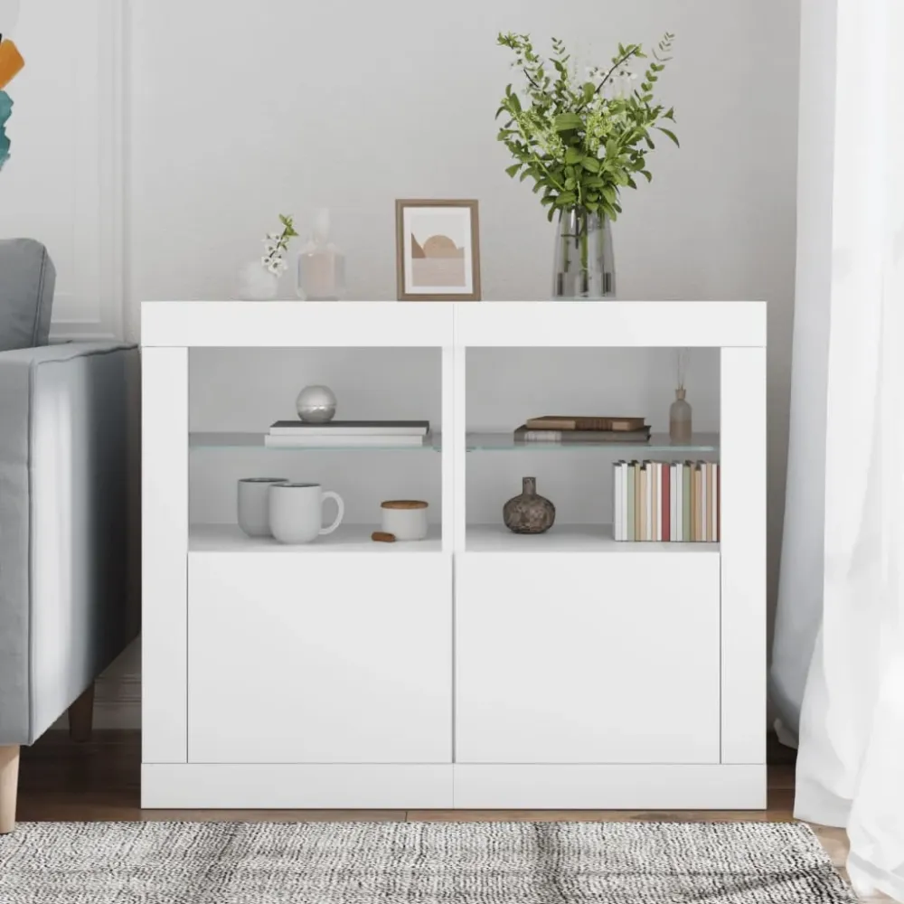 skabe 2 stk. med LED-lys manufactured træ hvid