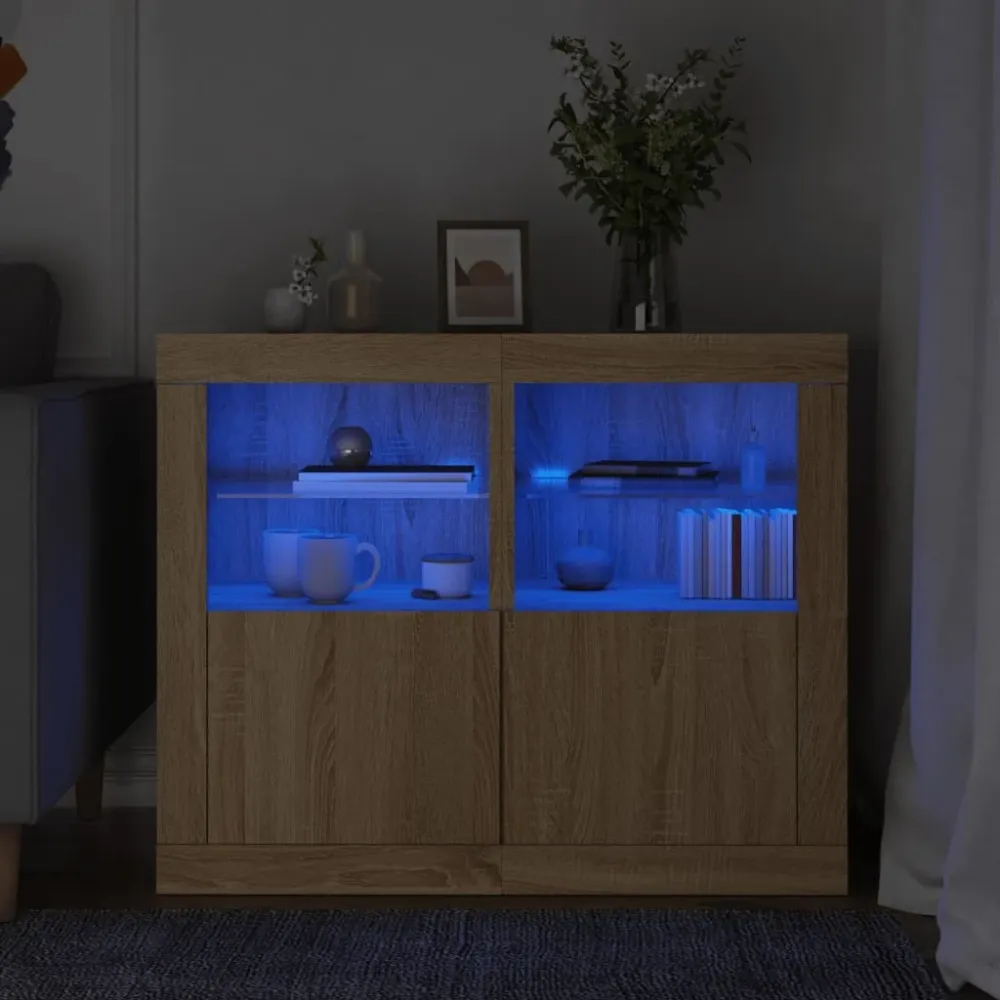 skabe 2 stk. med LED-lys manufactured træ sonoma-eg