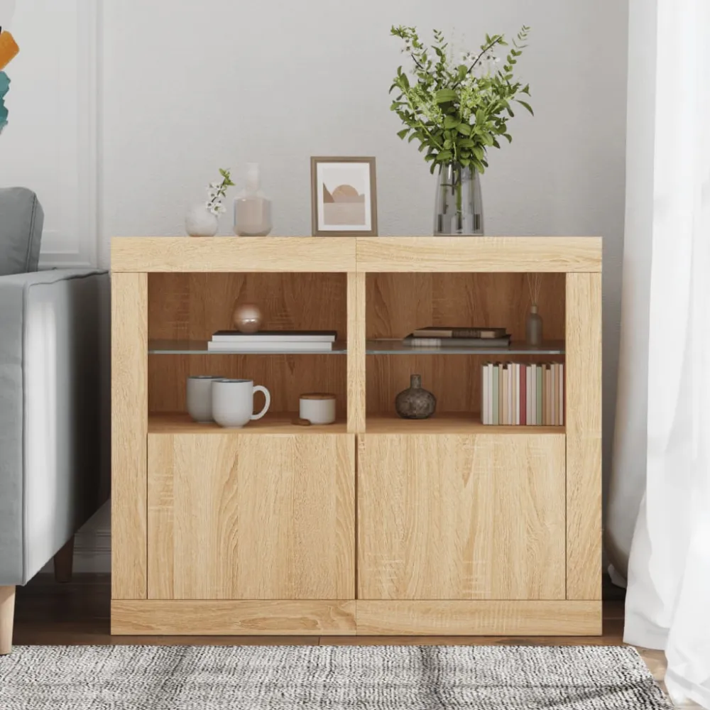 skabe 2 stk. med LED-lys manufactured træ sonoma-eg