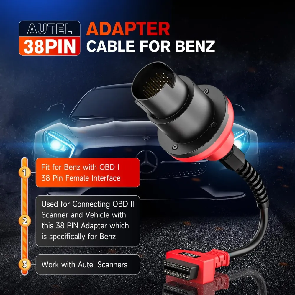 Autel Base BENZ 38 PIN Adapter, 38-pin Han til 16 pin Hun OBDII Stik