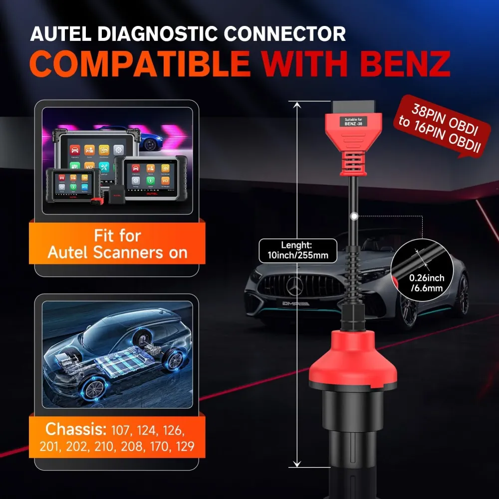 Autel Base BENZ 38 PIN Adapter, 38-pin Han til 16 pin Hun OBDII Stik