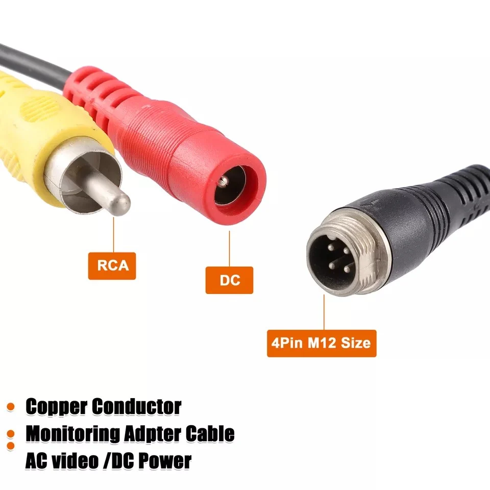 Bil kamera adapter 4 pin han til RCA AV han DC hun stik