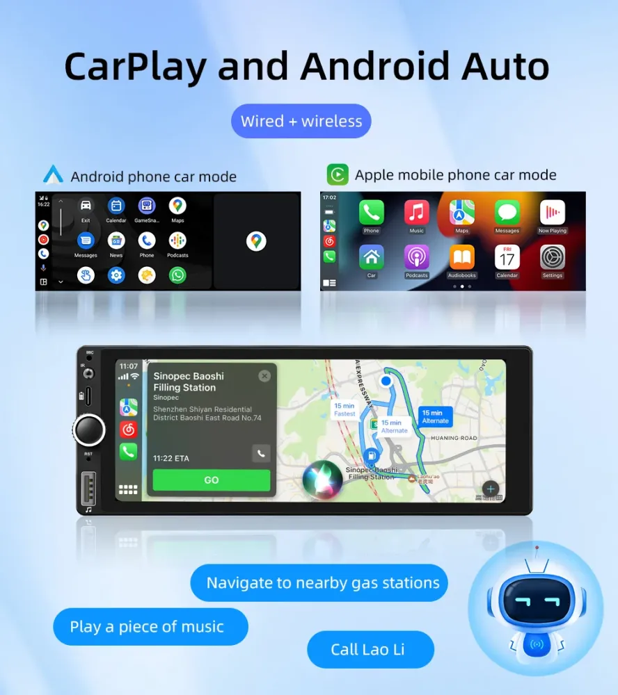 Bilradio 6,86” – Trådløs CarPlay / Android Auto – Touchskærm – Carabc™