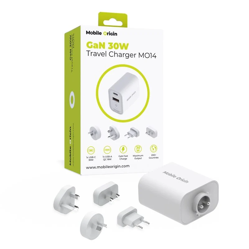 Mobile Origin GaN 30W Rejseadapter - EU, USA, UK, AUS - Kridt