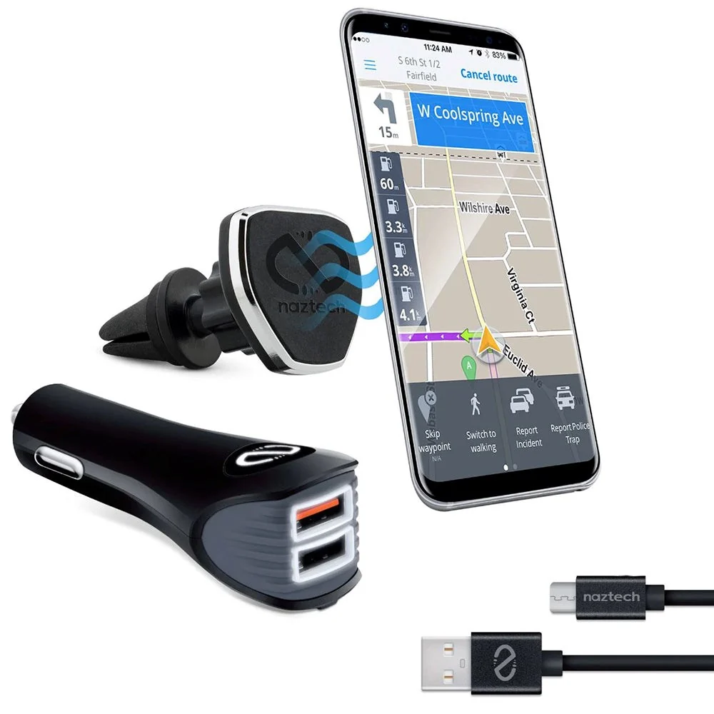 Naztech MagBuddy Car Kit 3 Pack - Mobil- og Tabletholder + Lightningkabel + Biloplader - Onyx