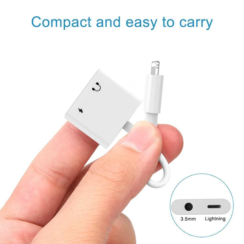 NÖRDIC Lightning adapter til 1x Apple charging og 1xljud 3,5 mm hvid 10cm kabel