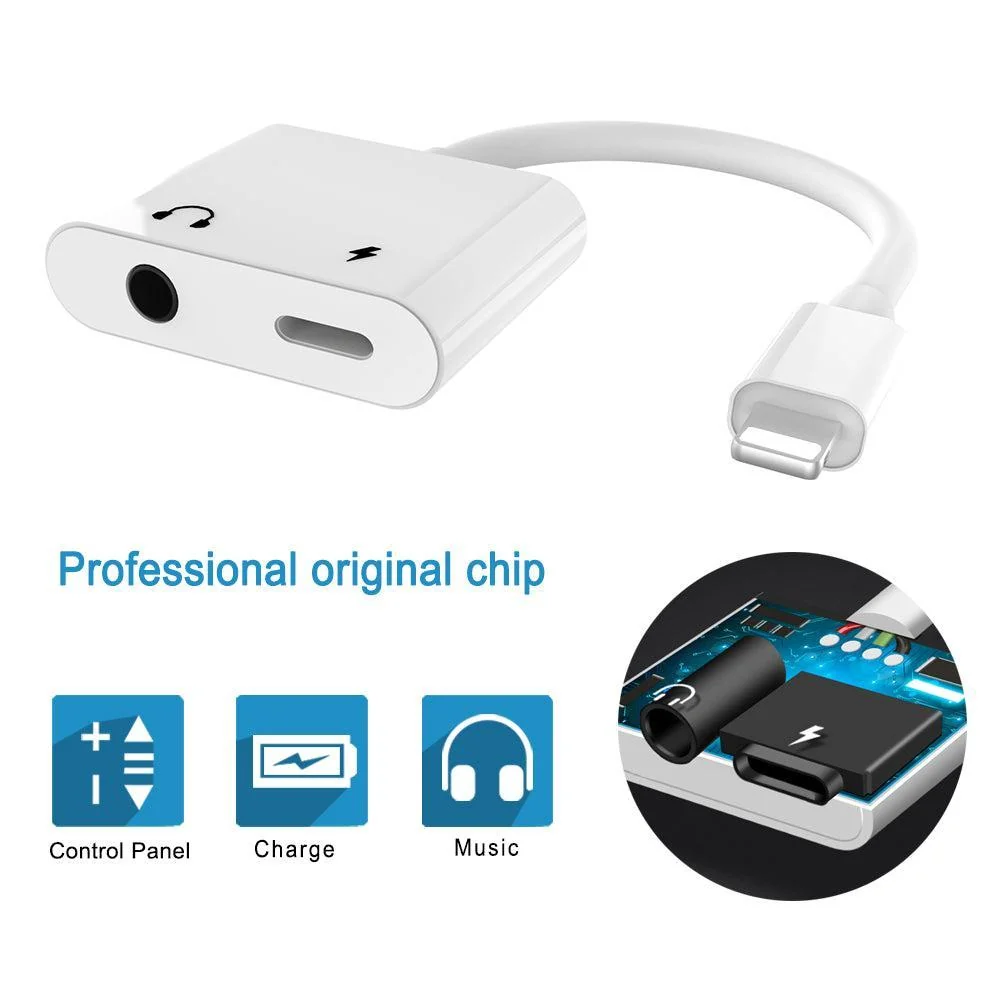 NÖRDIC Lightning adapter til 1x Apple charging og 1xljud 3,5 mm hvid 10cm kabel