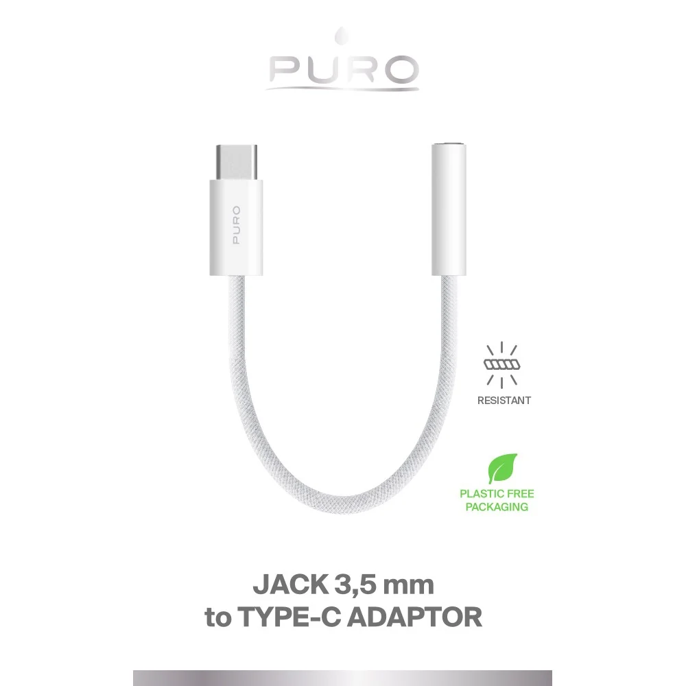 Puro Flettet Adapter USB-C til 3,5 mm Jack - 15 cm - Ivory