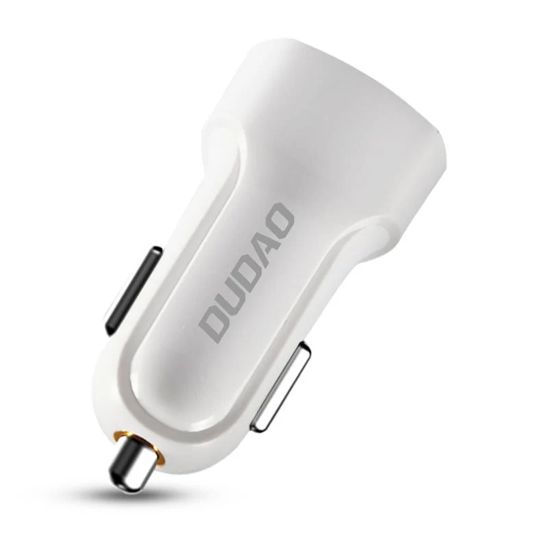 Dudao car kit charger 2x USB 2.4A + cable USB 3in1 Lightning / Type C / nano USB cable white (R7 white)