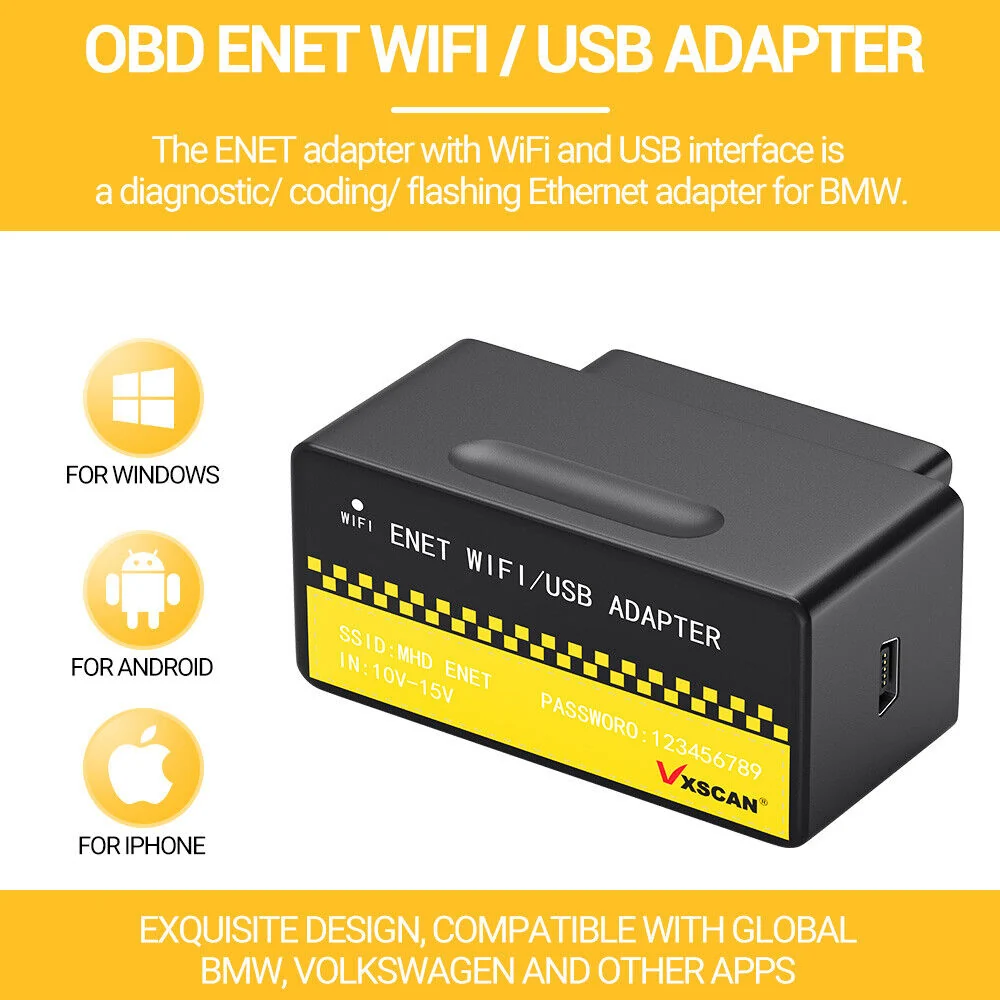 OBD ENET WIFI USB Adapter DOIP til BMW FG-serien BimmerCode E-SYS Bootmod3 xDelete