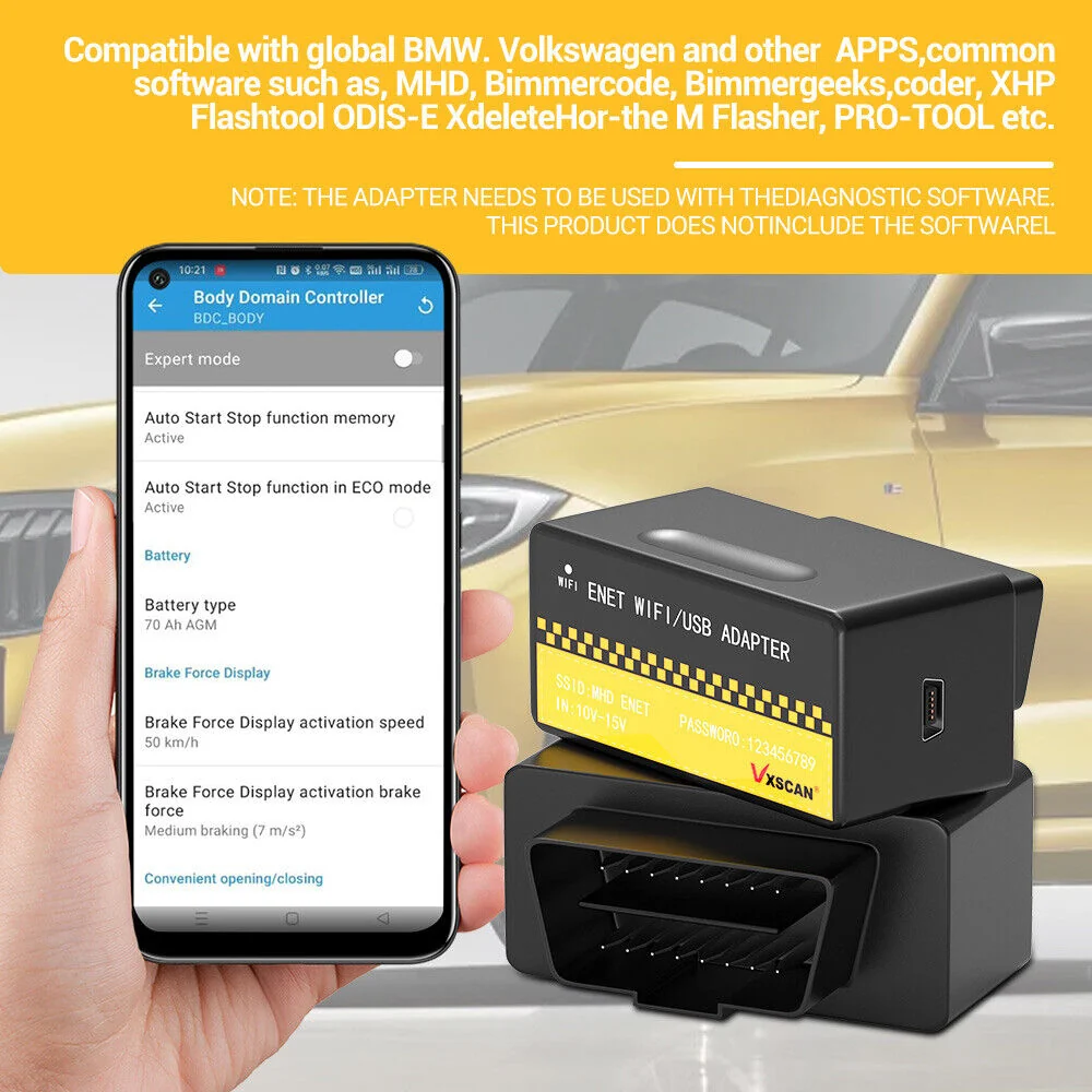 OBD ENET WIFI USB Adapter DOIP til BMW FG-serien BimmerCode E-SYS Bootmod3 xDelete