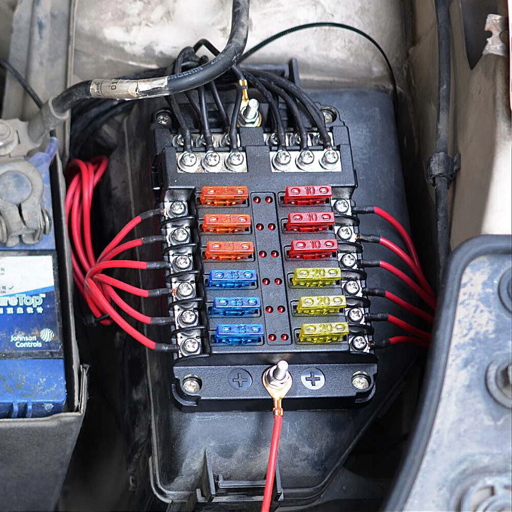 12 vejs blade sikrings boks blok & Auto Marine FuseBox Holder 12V 32V Bus Bar Car Kit