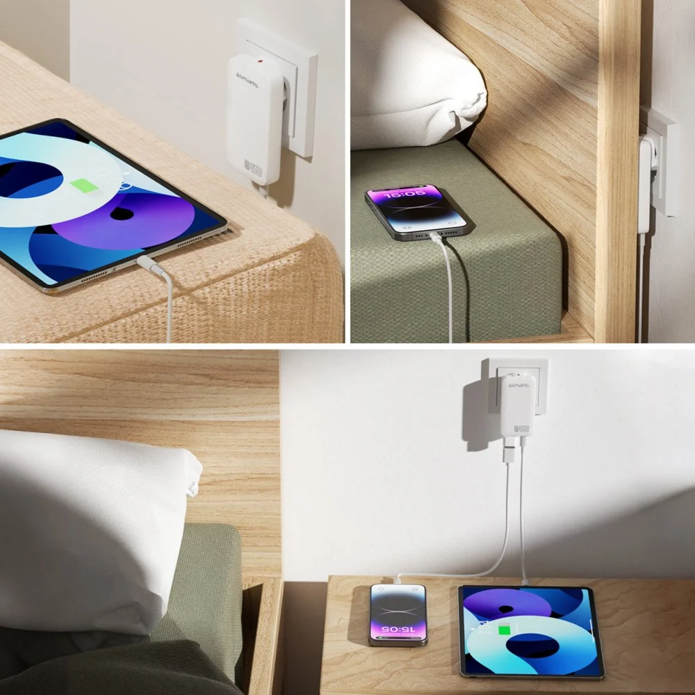 4smarts FlatPlug Slim Dual Vægoplader - 45W / 2x USB TYPE-C - Hvid