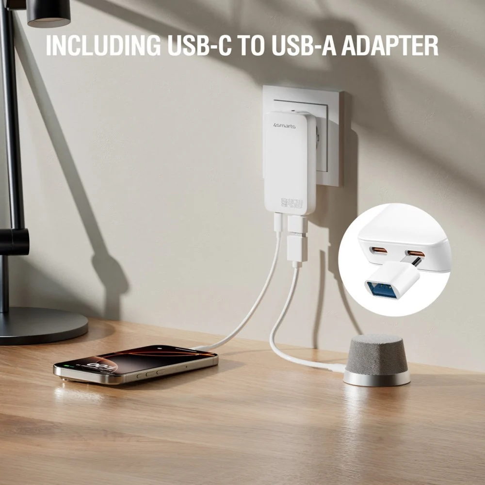 4smarts FlatPlug Slim Dual Vægoplader - 45W / 2x USB TYPE-C - Hvid