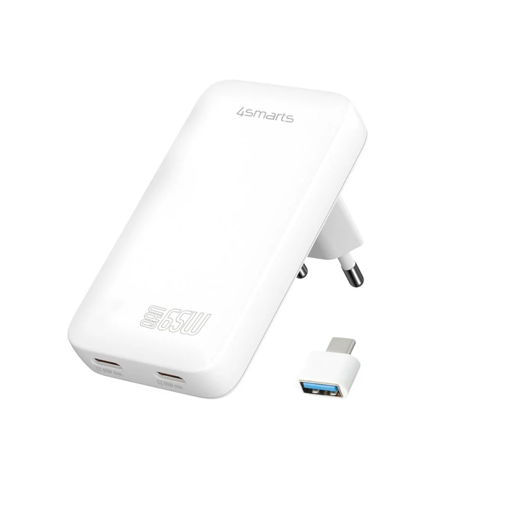 4smarts FlatPlug Slim Dual Vægoplader - 65W / 2x USB-C - Ivory