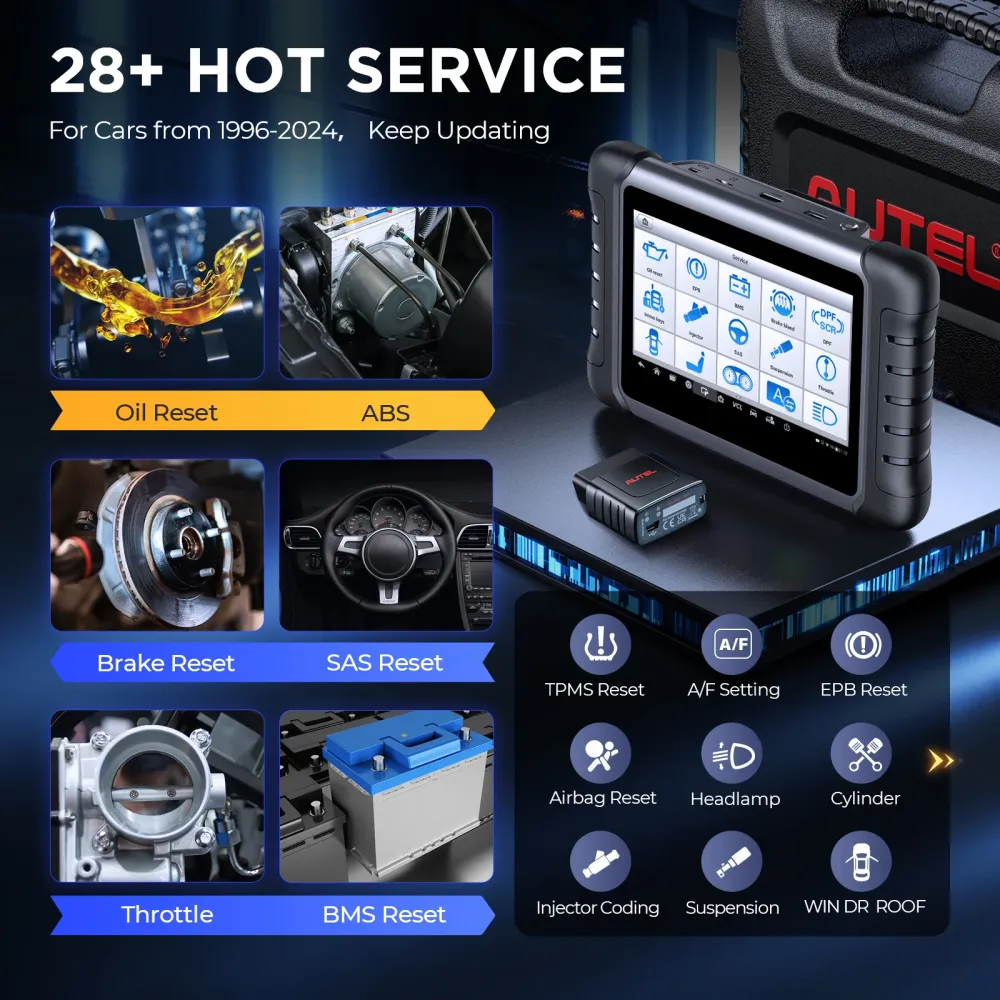 Autel MaxiCOM MK808S-TS OBD2 scanner med tovejstest, 28 servicer, 150 mærker, TPMS-programmering