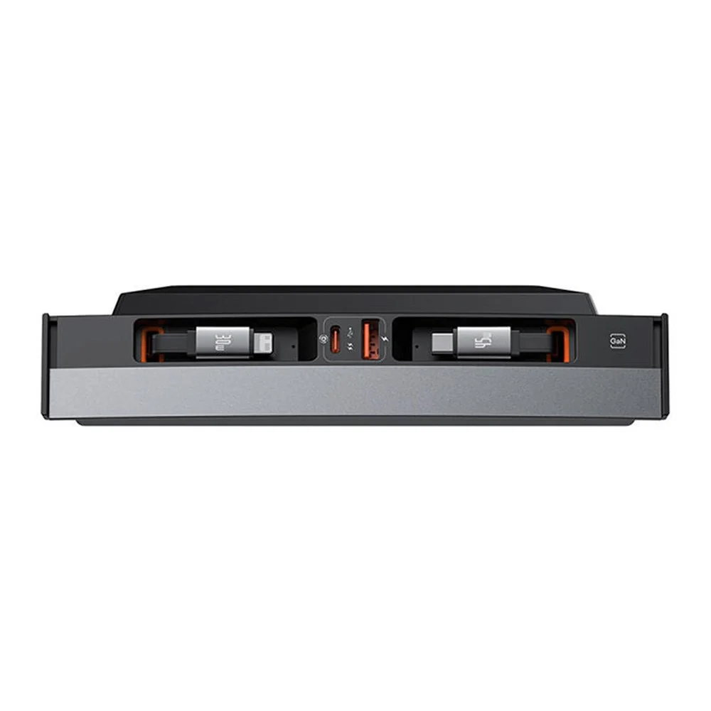 Baseus T-Space Opladningspanel m. Udtrækkelig USB-C & Lightning Kabel til Tesla - Ebony