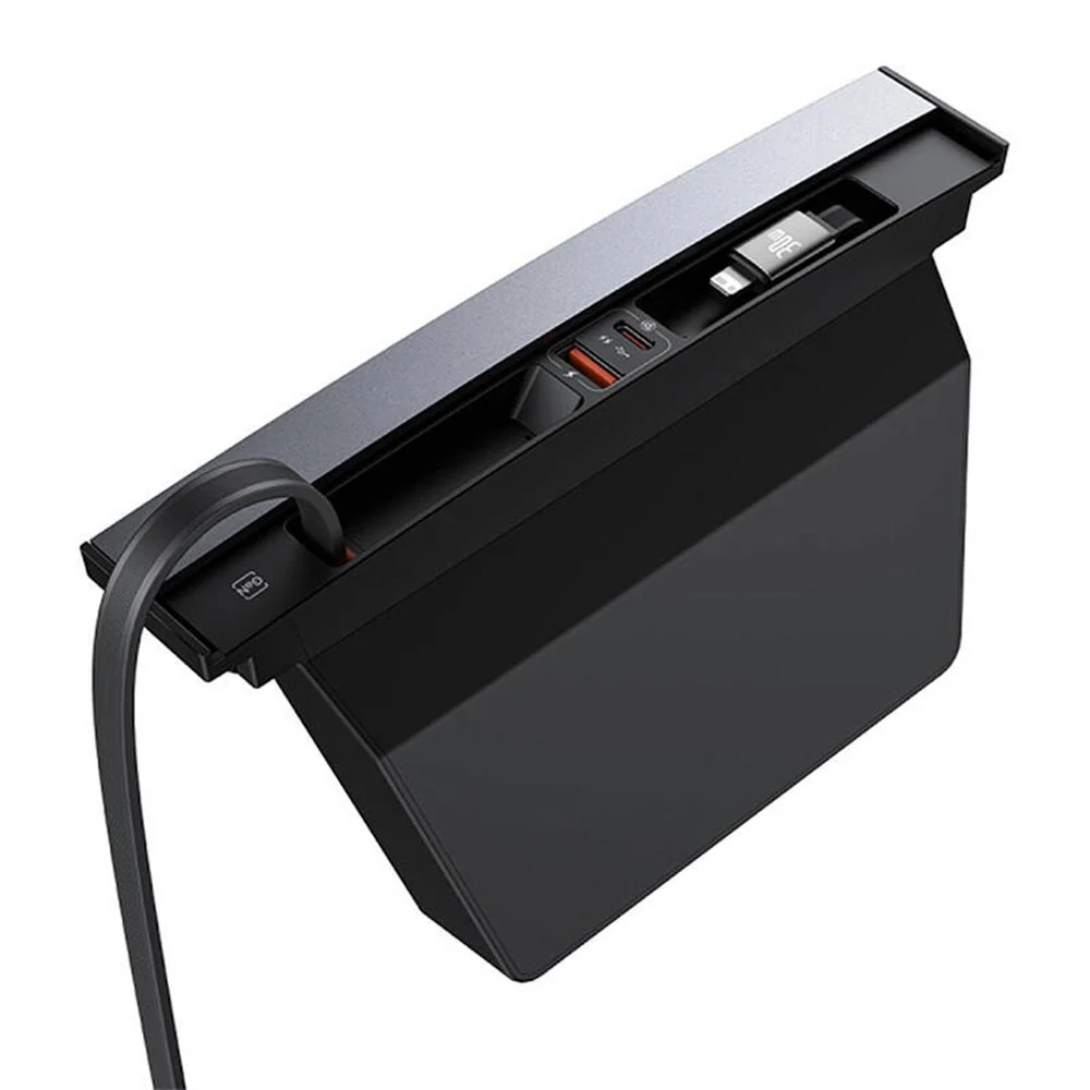 Baseus T-Space Opladningspanel m. Udtrækkelig USB-C & Lightning Kabel til Tesla - Ebony