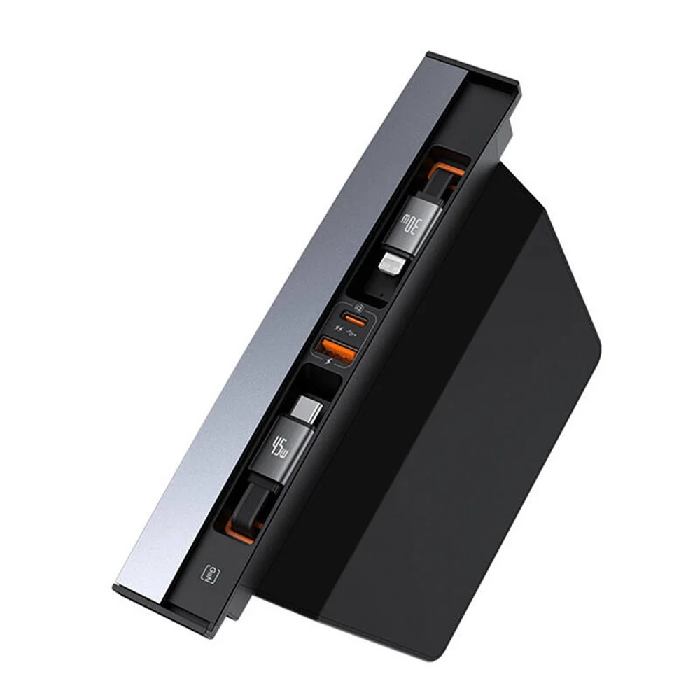 Baseus T-Space Opladningspanel m. Udtrækkelig USB-C & Lightning Kabel til Tesla - Ebony