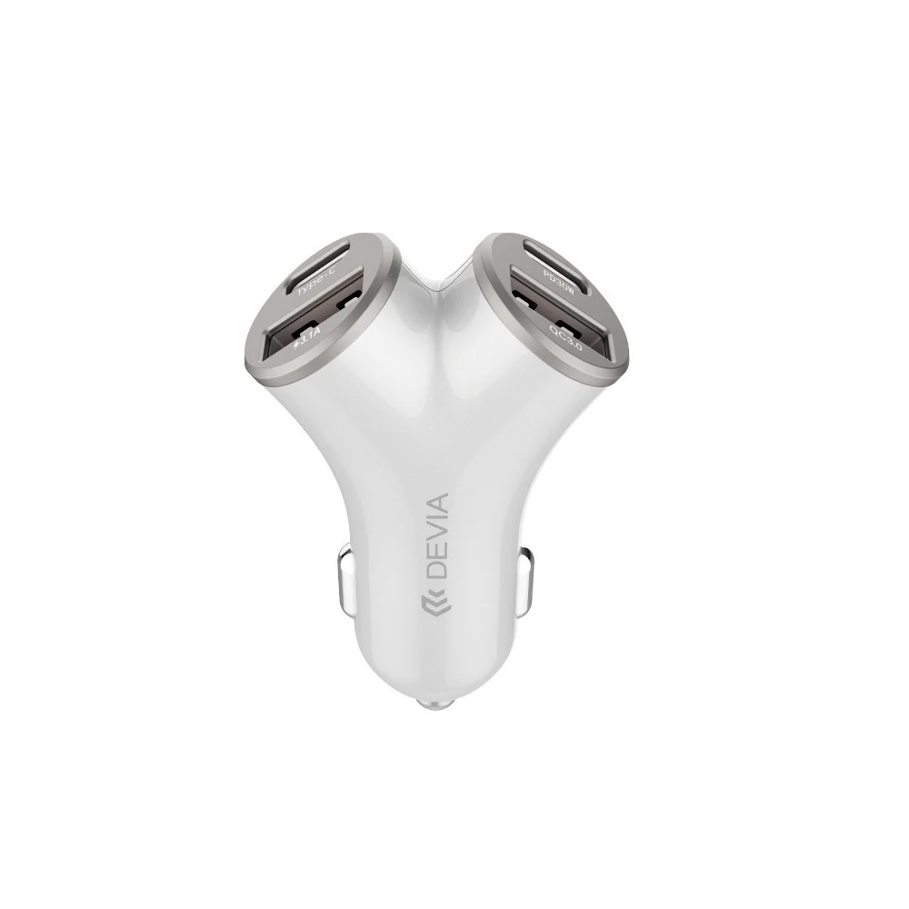 Devia Y-Formet Biloplader 48W 2 x USB-C-PORT 2 x USB- - Sølv