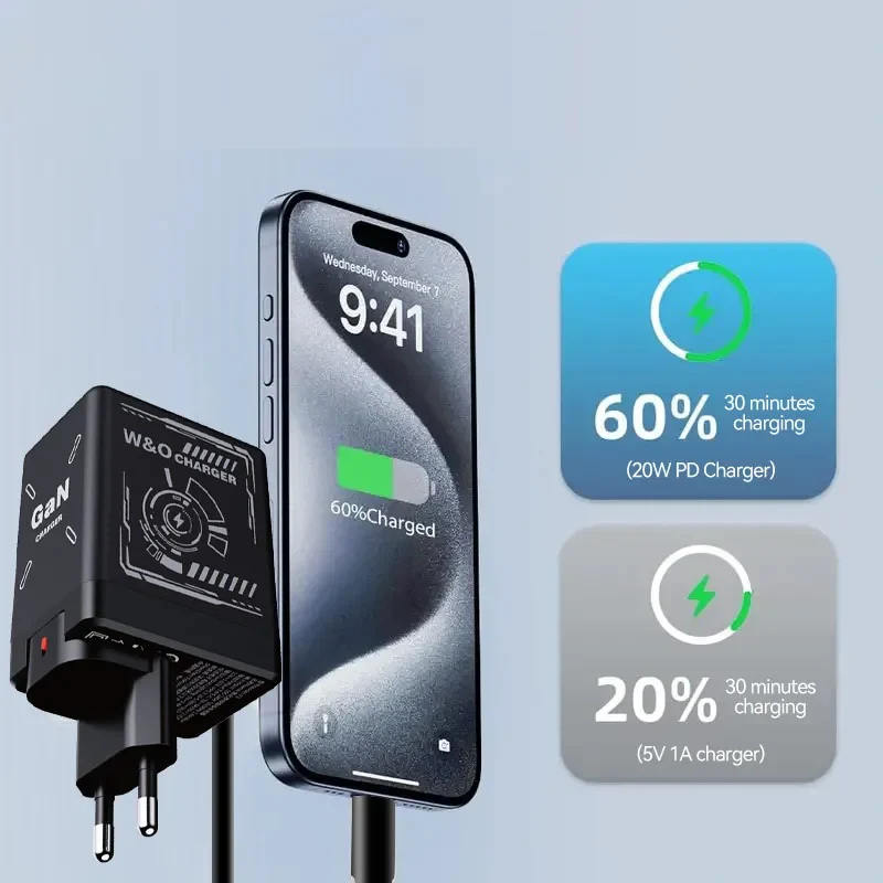 DualCharger: Hurtig Opladning Twin Indtrækkeligt Kabel Rejseoplader Sort