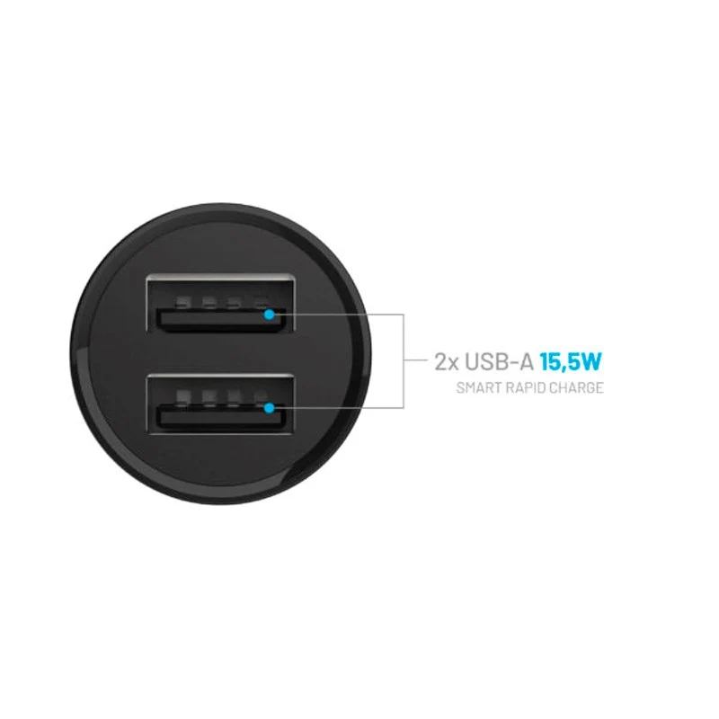 Fixed Compact Biloplader 2x USB- / 1x USB-C Kabel 15W - 1m - Sort
