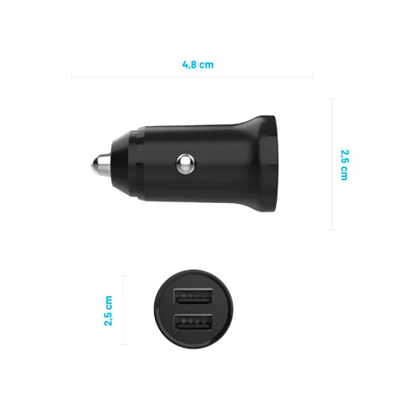 Fixed Portable Biloplader 2x USB- / 1x Lightning Kabel 15W - 1m - Sort