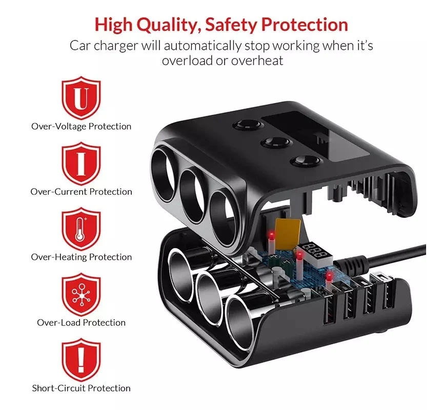 Instant opladning 10A Fire USB oplader 12V 24V stik med LED strøm indikator