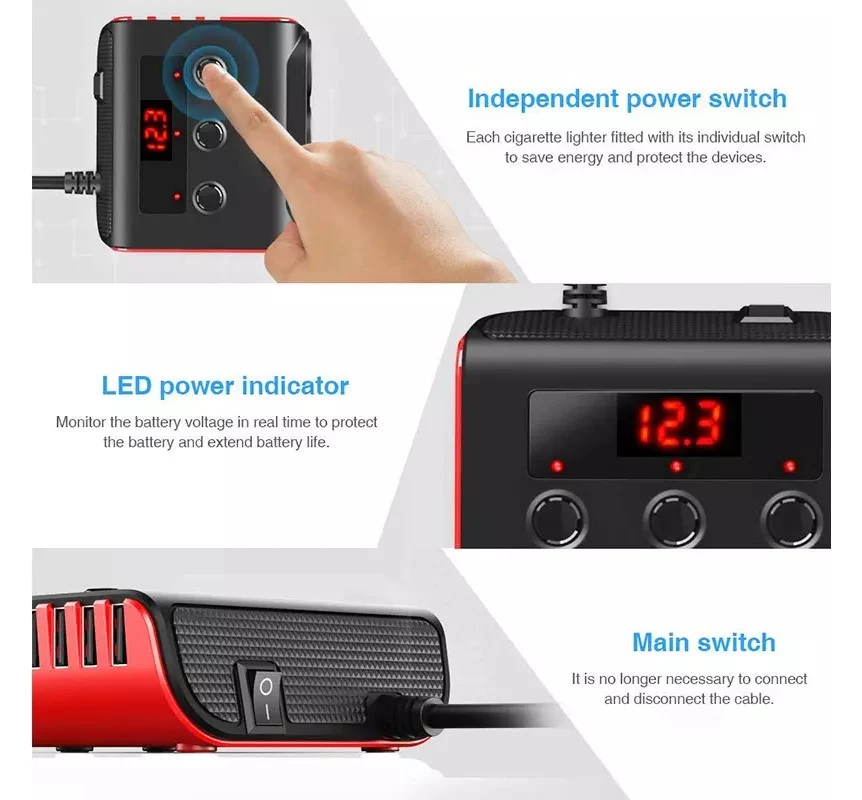 Instant opladning 10A Fire USB oplader 12V 24V stik med LED strøm indikator