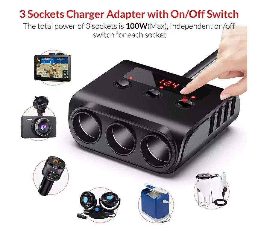 Instant opladning 10A Fire USB oplader 12V 24V stik med LED strøm indikator
