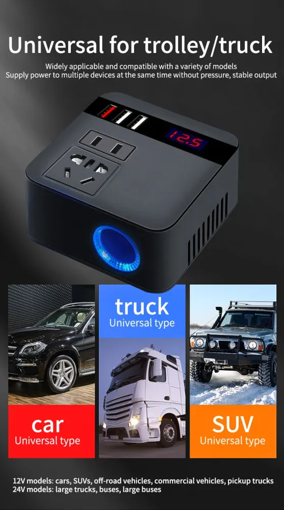 Inverter til bil 150W 12V- 24V DC til 220V AC Strøm forsynings omformer