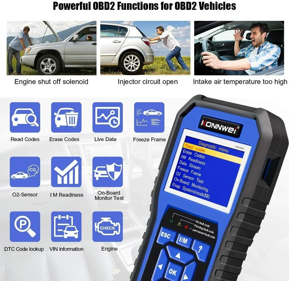KONNWEI KW450 OBDII+EOBD Bil fejldetektor Til VW, Audi, Seat, Skoda Fuld System Diagnostic Scanner Diagnostic Tool